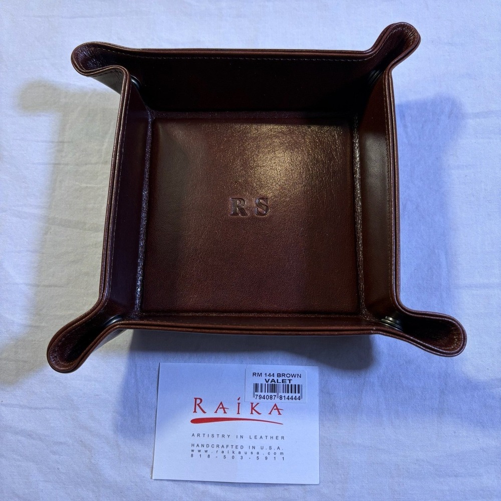 RAIKA Leather Valet Tray Catchall Desk Organizer Brown RS‎ Monogram